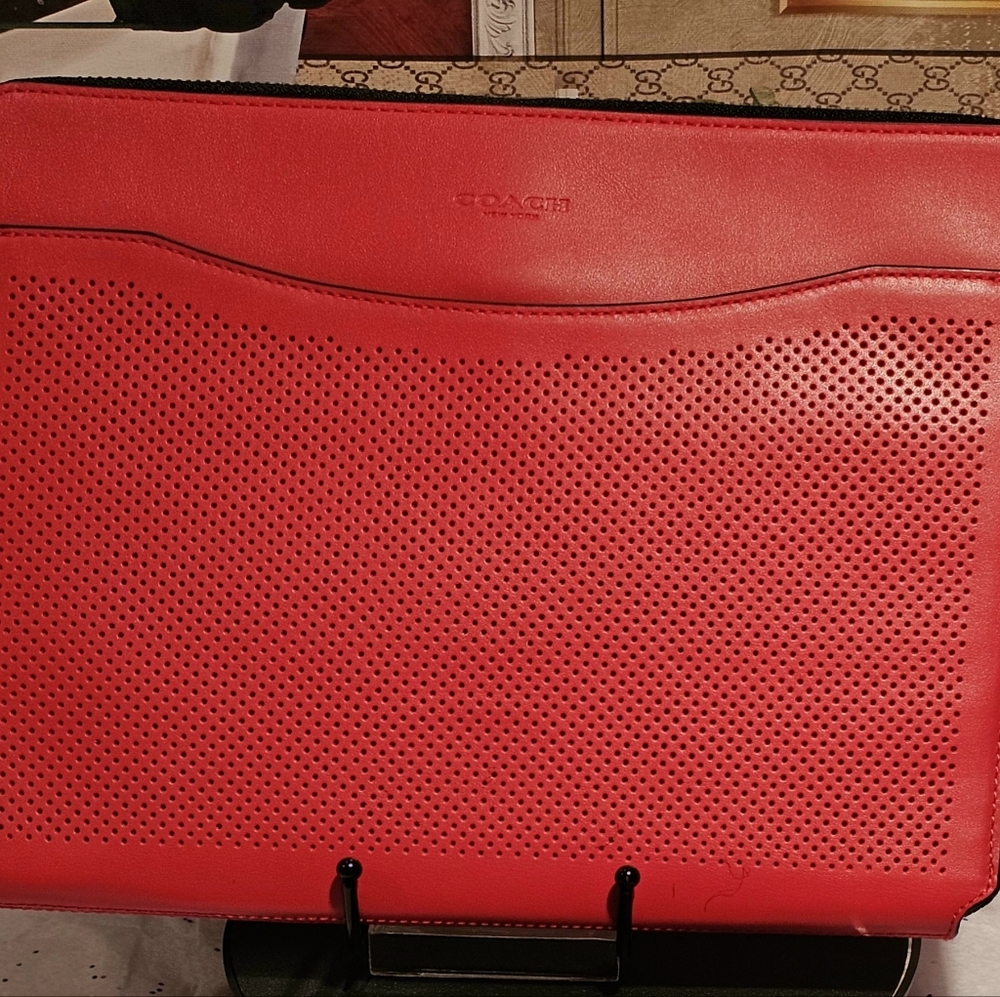 Coach Red Tech Calf Leather Sleeve Case (Nwt )